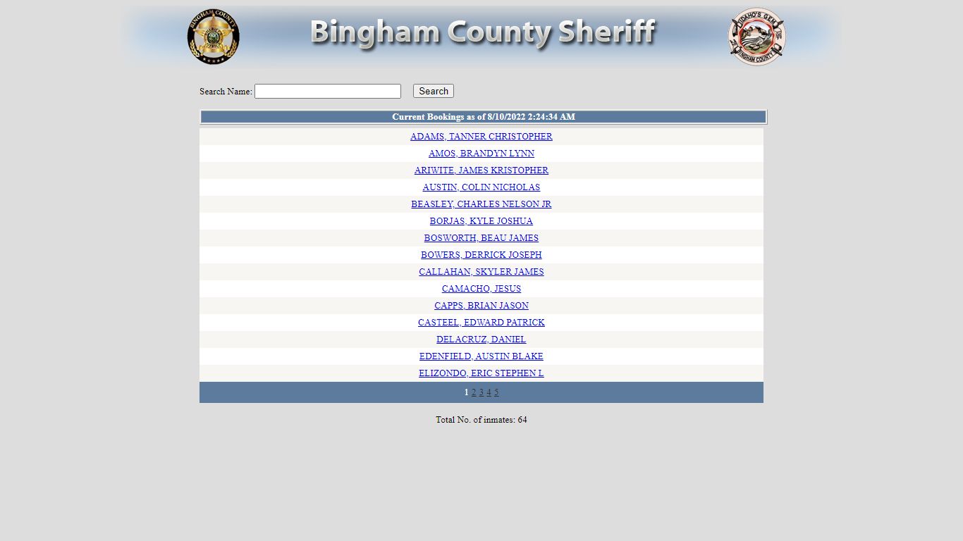 List Current Bookings - Bingham County, Idaho